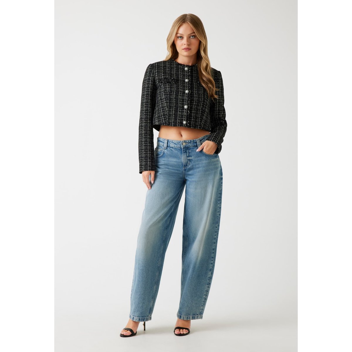 Veste Crop Tweed noir, GUESS