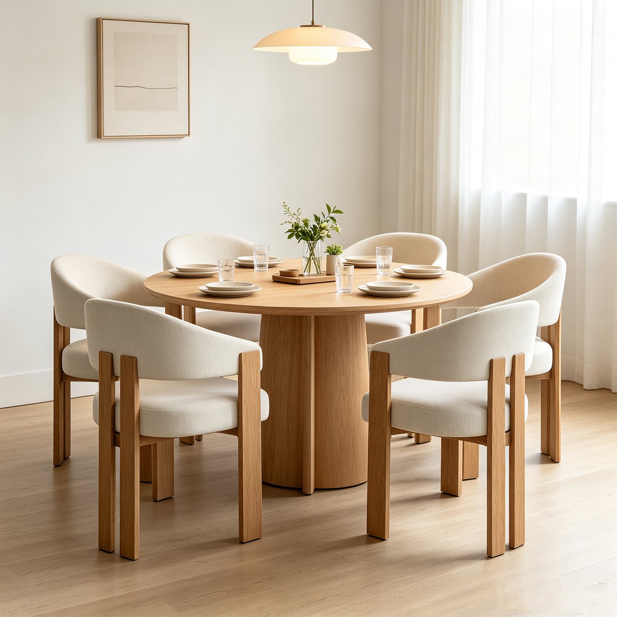 Lot de 6 chaises de salle à manger modernes en tissu flanelle, ONDINEB beige, MEUBLES COSY