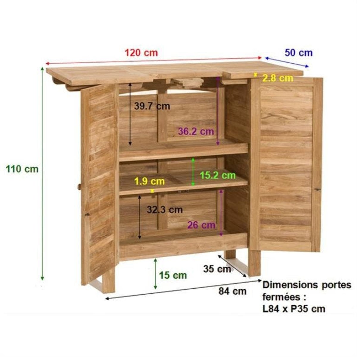 Bar de jardin en Teck brut massif 120cm SUMMER bois naturel, PIER IMPORT