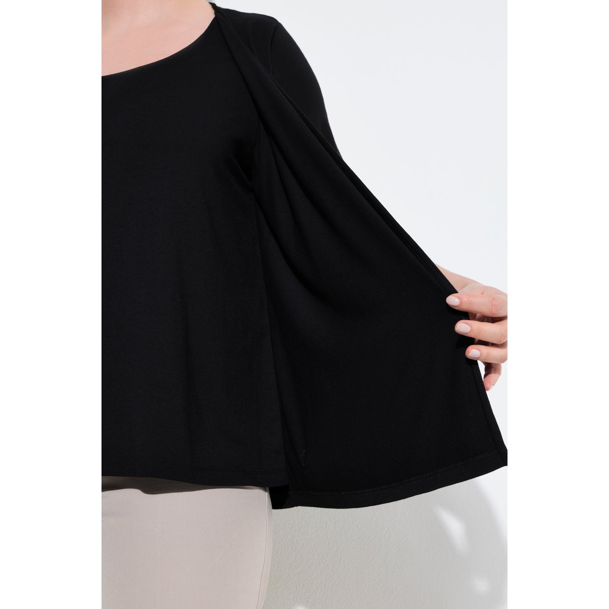 T-shirt 2-en-1, col rond et manches courtes noir, ULLA POPKEN