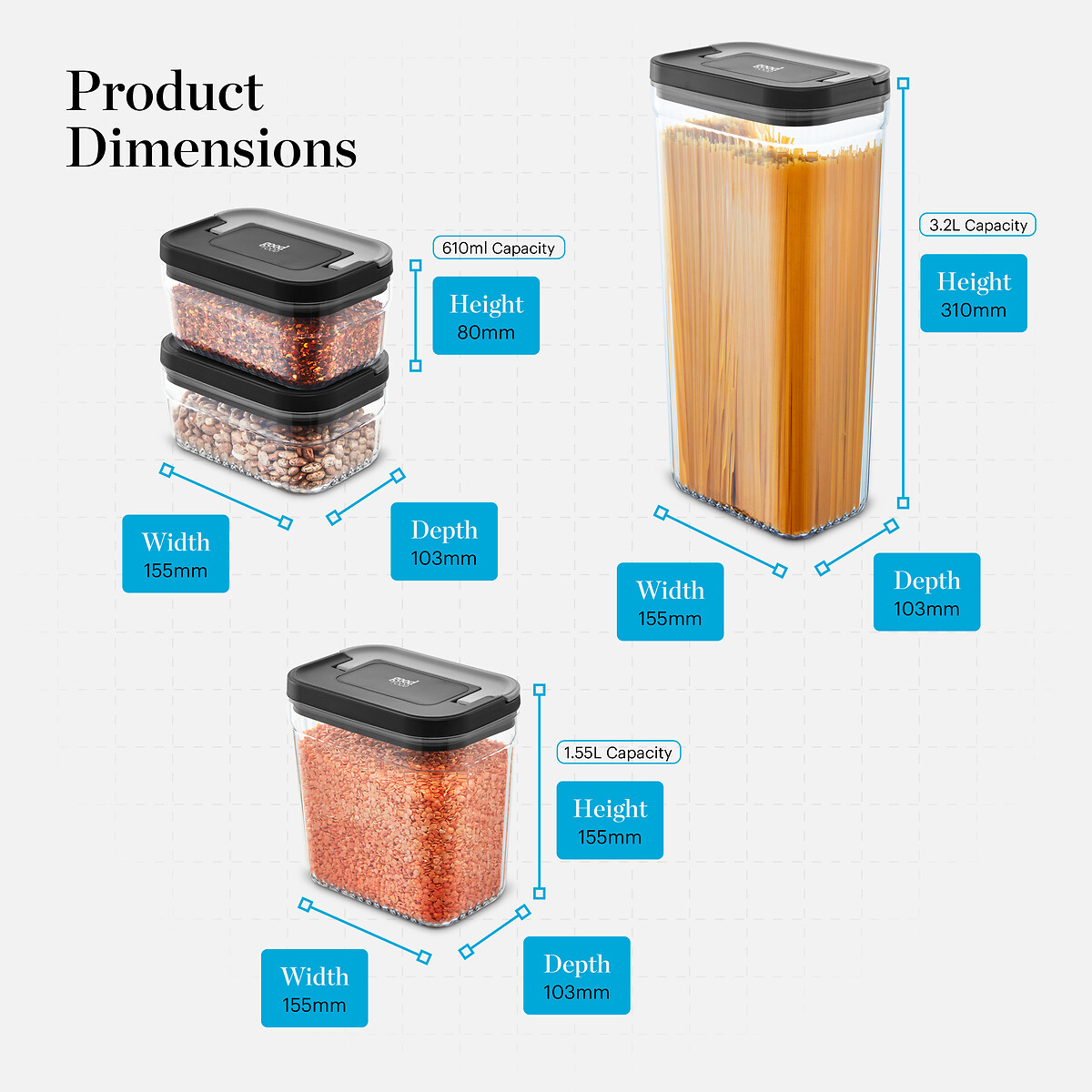 4-Piece Food Storage Set transparent, GOOD FOOD BY TOWER