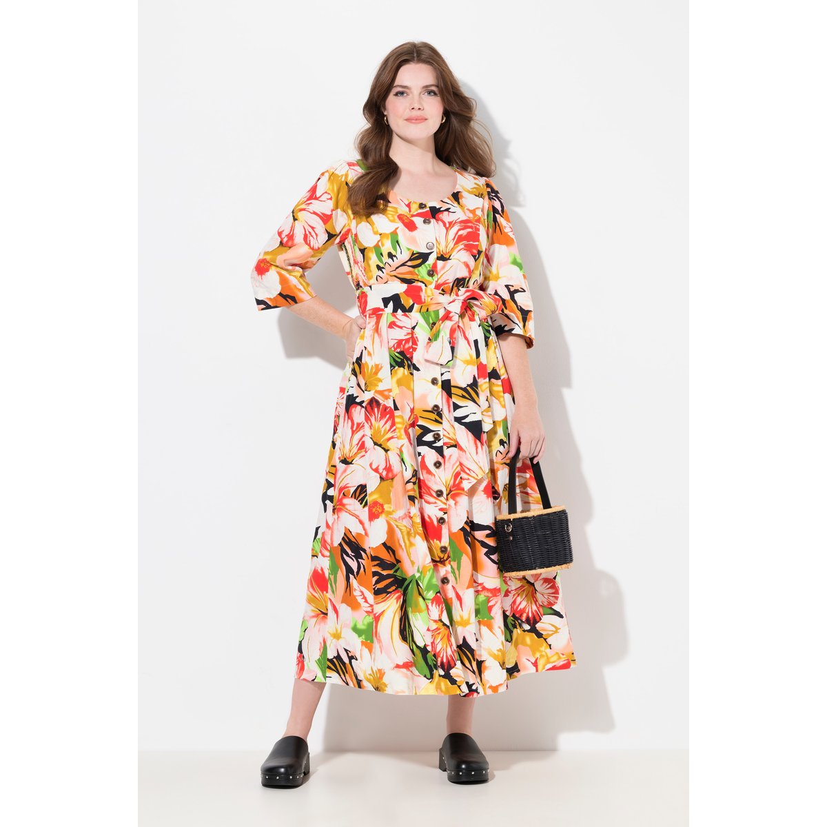 Robe maxi en lin mélangé rouge pavot, ULLA POPKEN