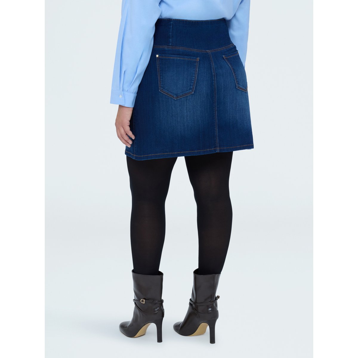 Mini-jupe en denim ligne A bleu, FIORELLA RUBINO