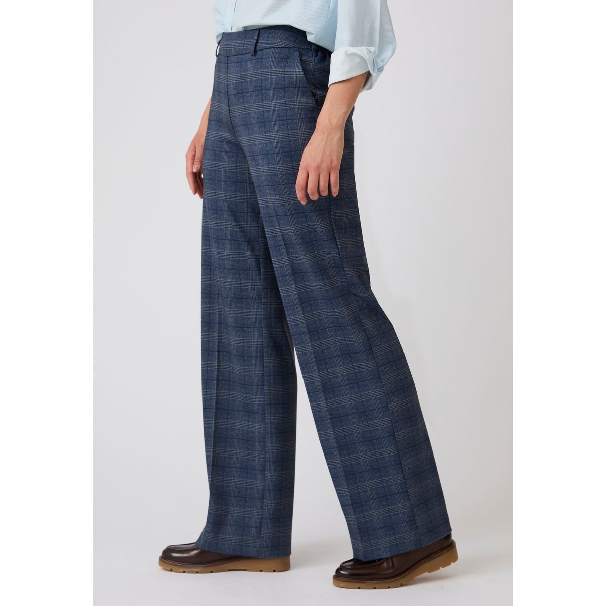 Pantalon large enfilable maille jacquard gris carreaux, DAMART