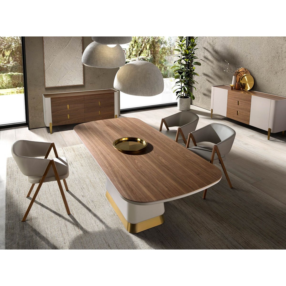 Commode en bois, acier poli doré et plateau en noyer beige | l'or | noyer, ANGEL CERDA