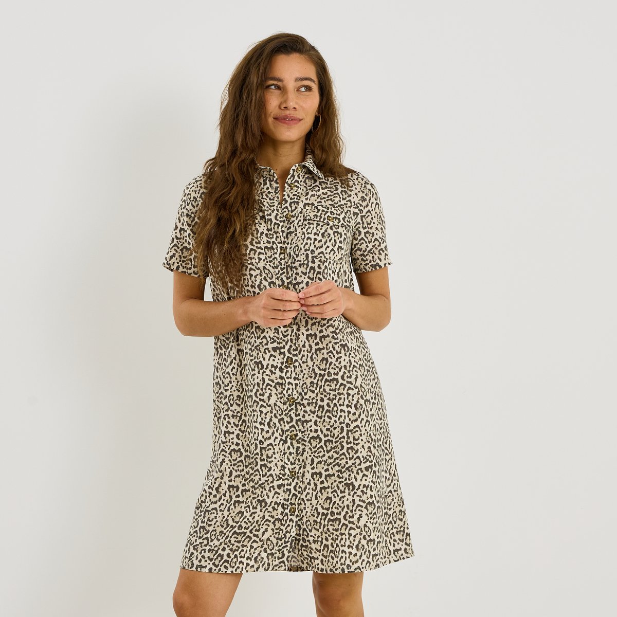 Robe chemise courte imprimé léopard gris, GRAIN DE MALICE