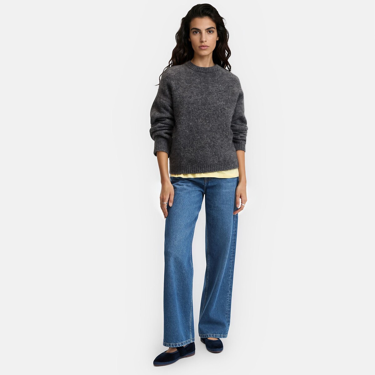 Maglione a girocollo in misto alpaca spazzolato, Signature AZELIE antracite chiné, LA REDOUTE COLLECTIONS