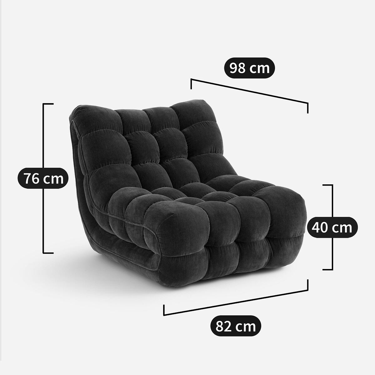 Fauteuil capitonné en velours, JUD anthracite, AM.PM