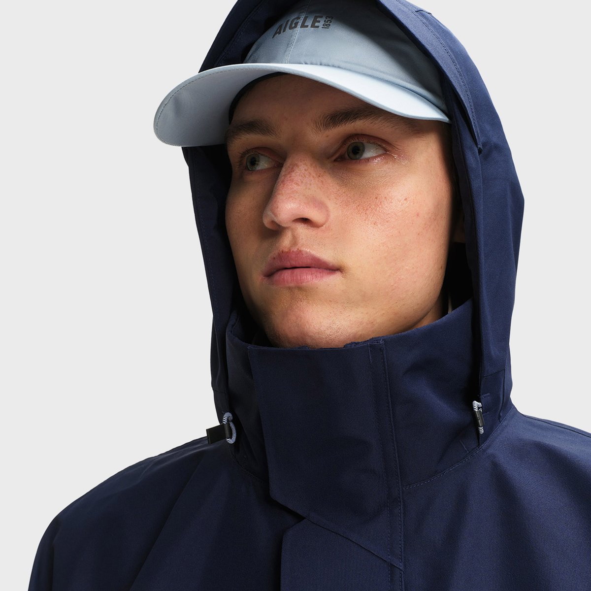 Parka imperméable à capuche amovible GORE-TEX bleu marine, AIGLE