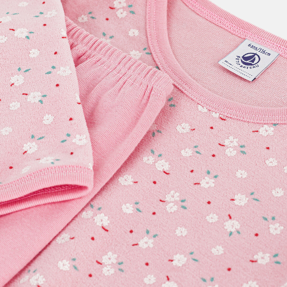 Camicia da notte con stampa a fiori e legging a tinta unita in velluto fantasia fondo rosa, PETIT BATEAU