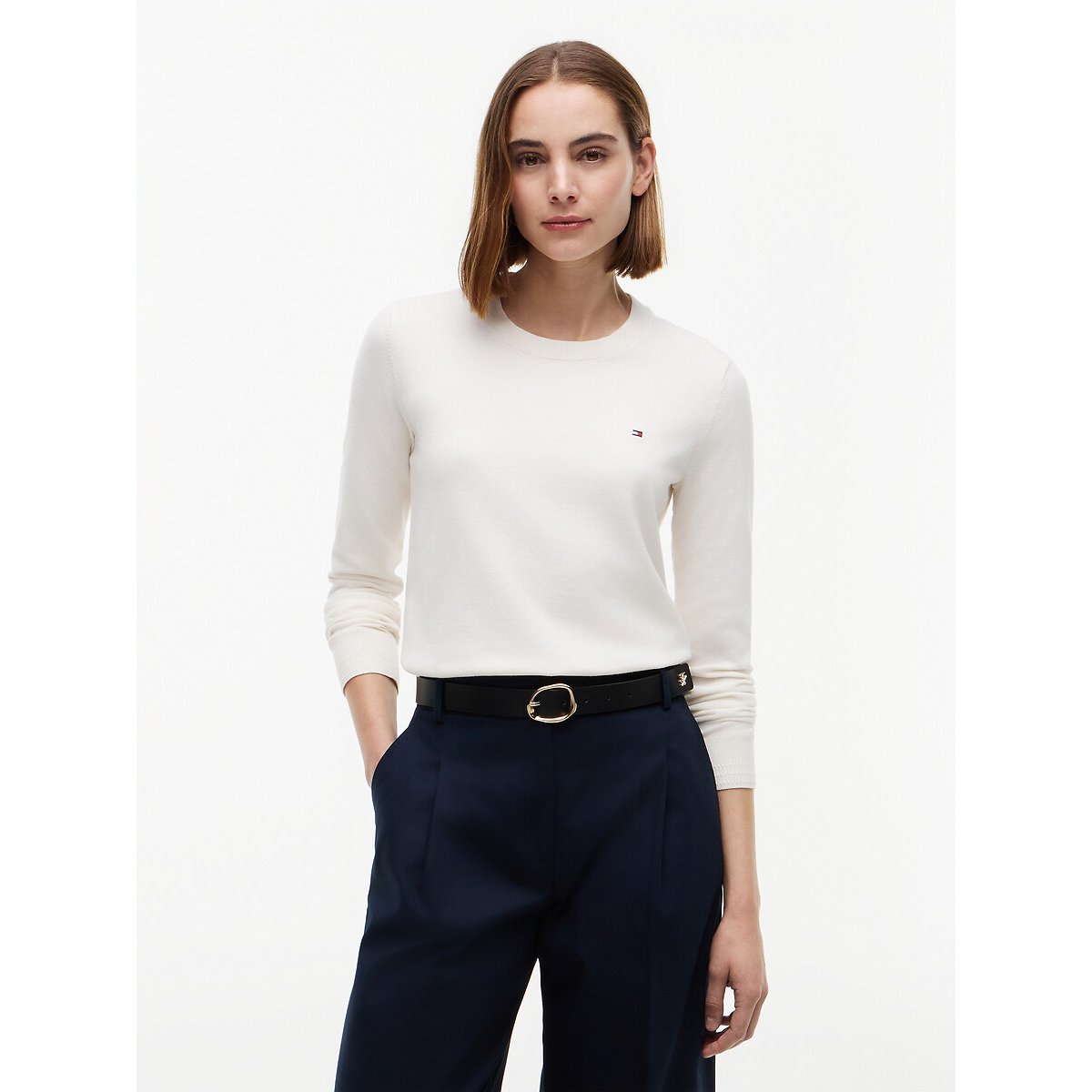 Pull col rond manches longues ivoire, TOMMY HILFIGER