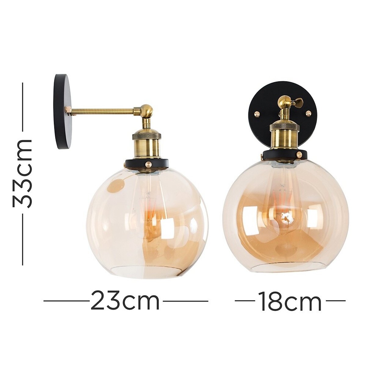 Sherri Industrial Wall Light with Glass Shade amber, SO'HOME