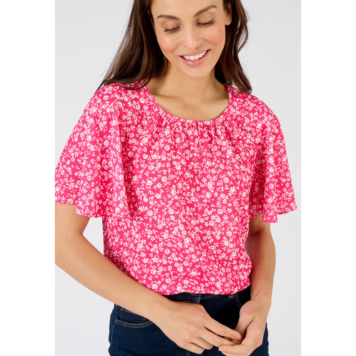 Blouse crêpe reliéfé rose fleuri, DAMART
