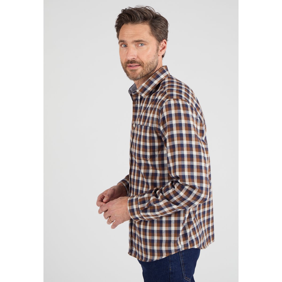 Chemise en flanelle à carreaux Thermolactyl bleu carreaux marron, DAMART