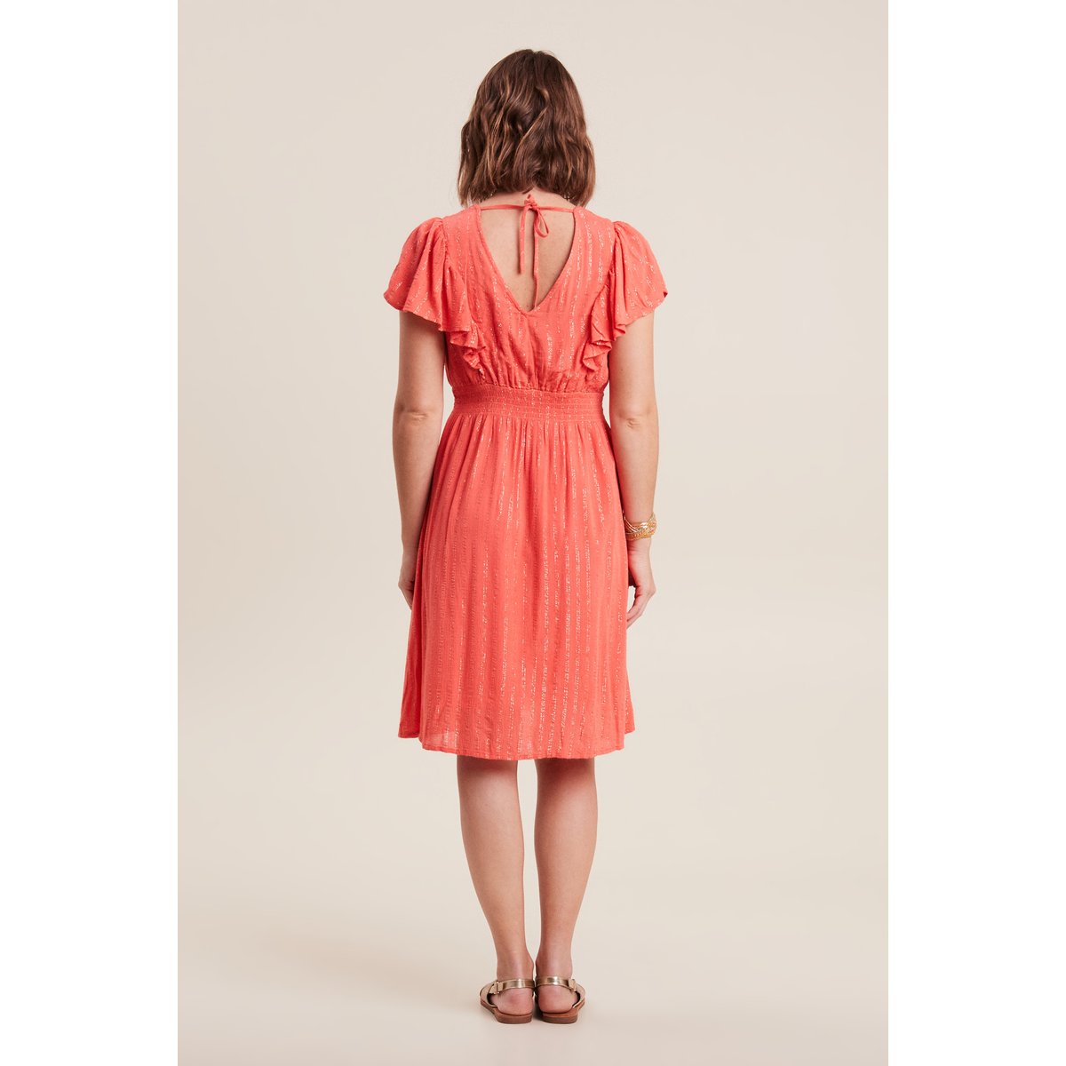 Robe droite fluide smockée orange clair, BREAL
