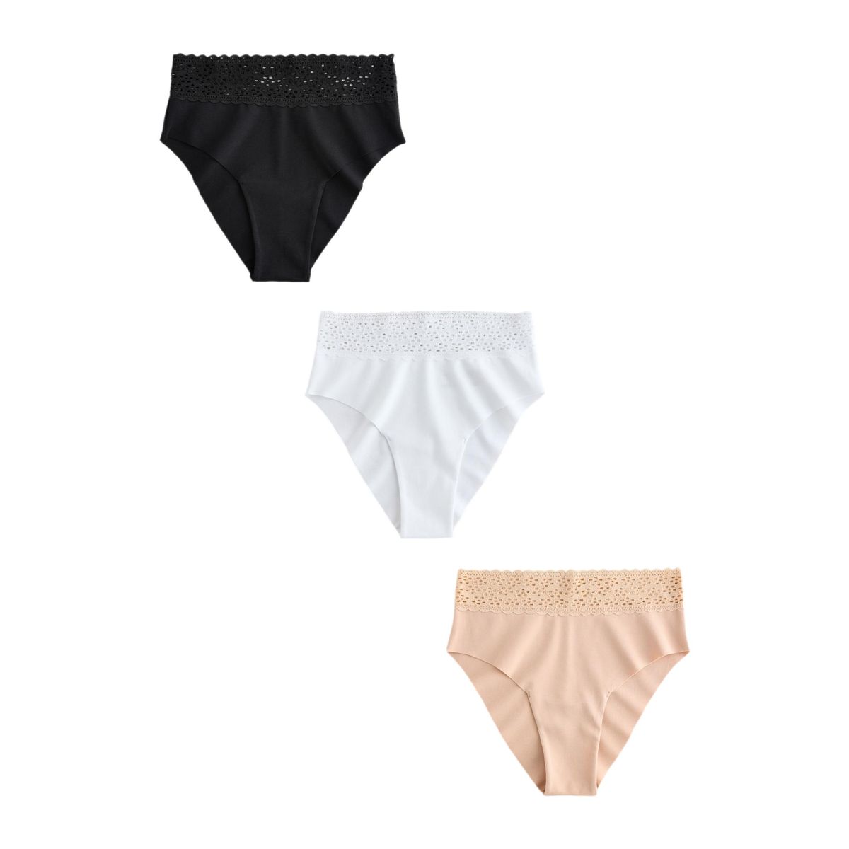 Culotte invisible coton et dentelle, lot de 3 noir/blanc/nuit/praline, NEXT