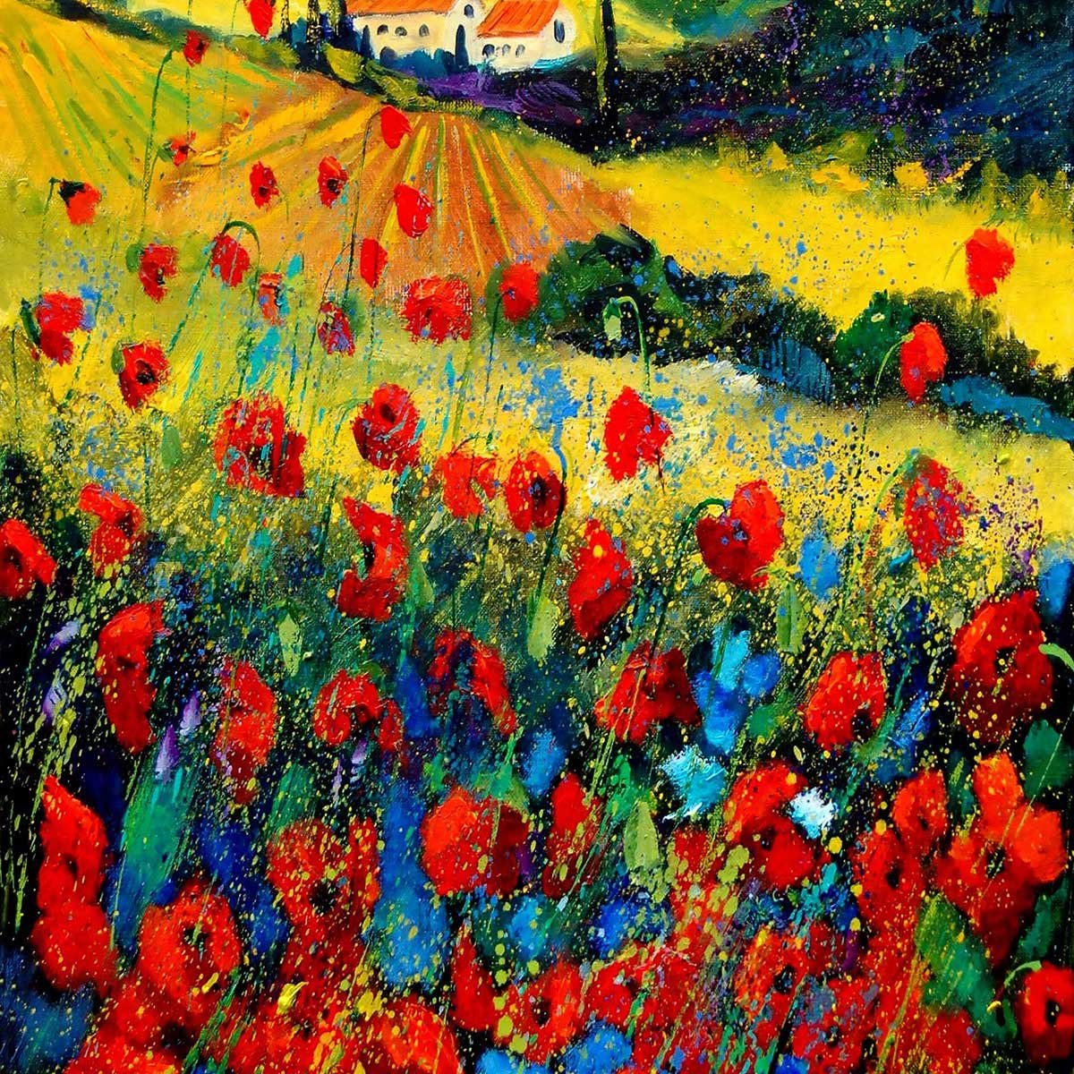 Tableau fleurs champ de coquelicot en provence tableau alu dibond, HEXOA
