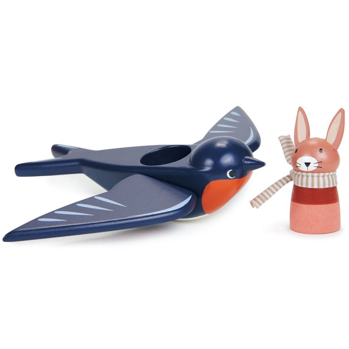Hirondelle et son ami lapin bleu, rouge, rose, TENDER LEAF TOYS