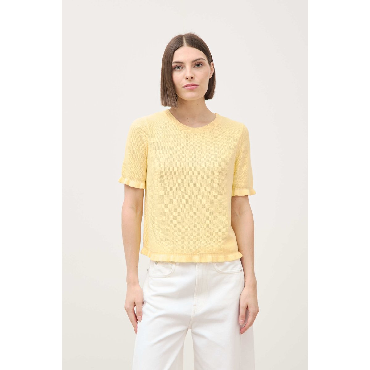 Pull droit col rond manches courtes jaune clair, BONOBO