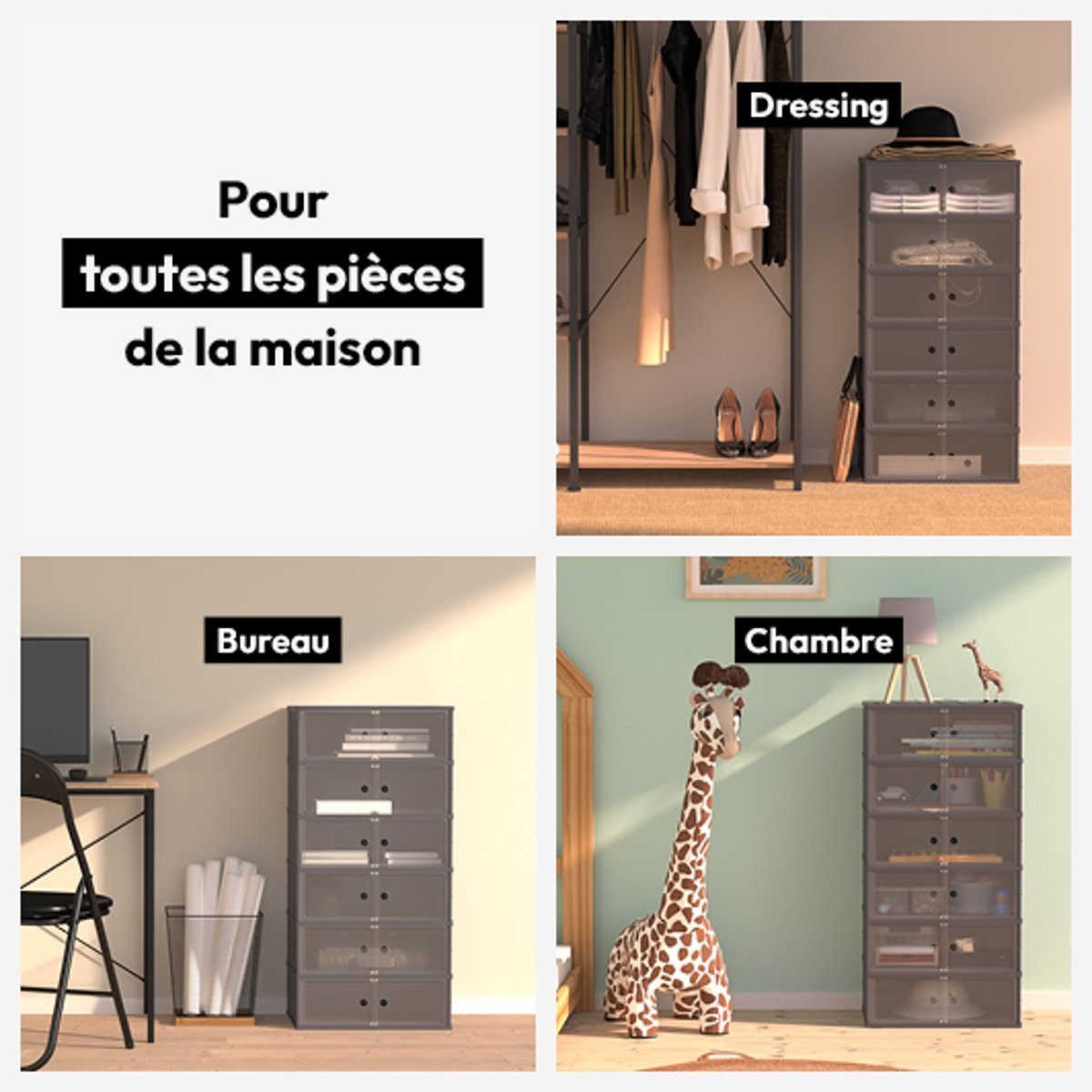 Tour de rangement pliable FOLD'N'BOX gris clair, 5FIVE SIMPLY SMART