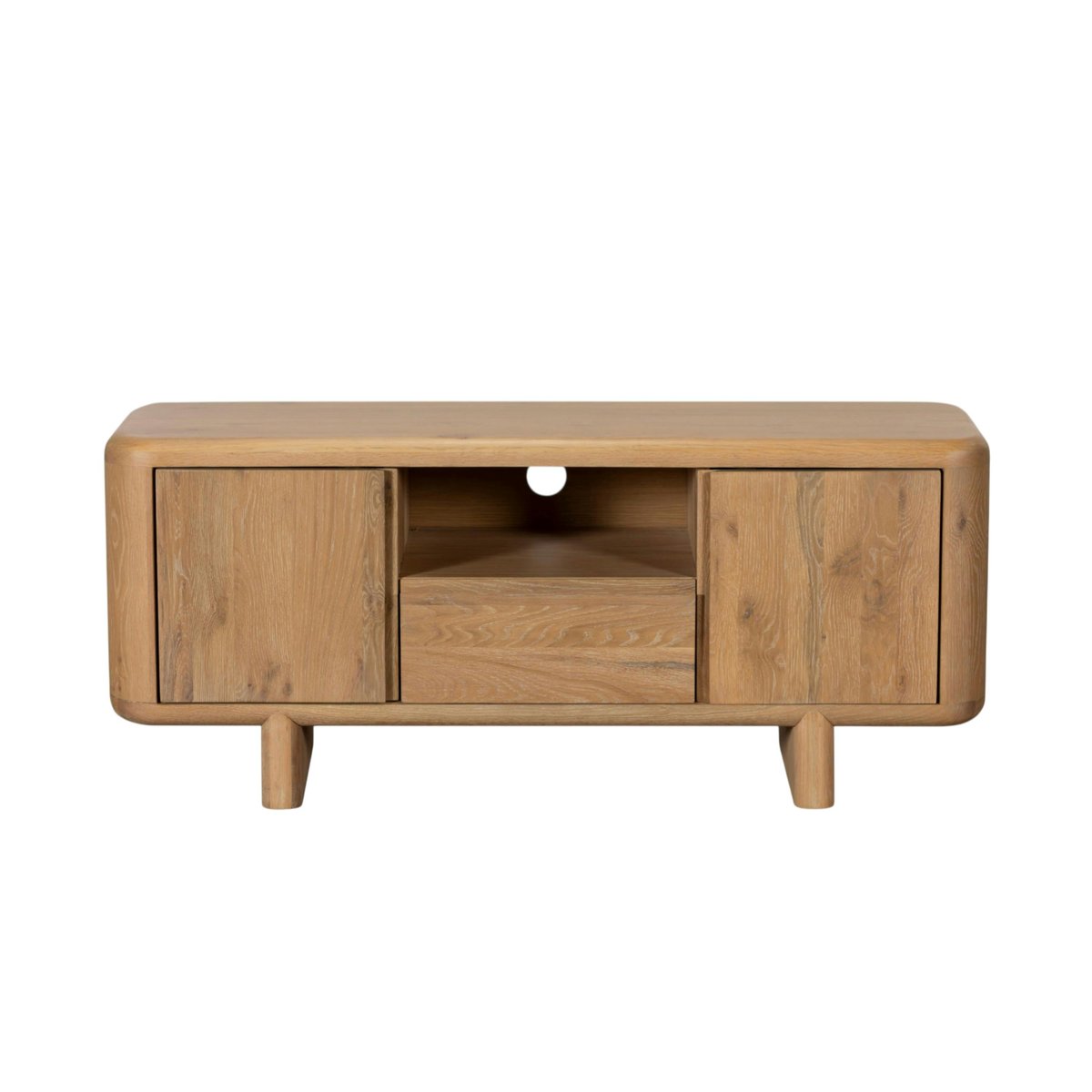 Meuble TV bois 2 portes à bords arrondis ASTER bois naturel, PIER IMPORT