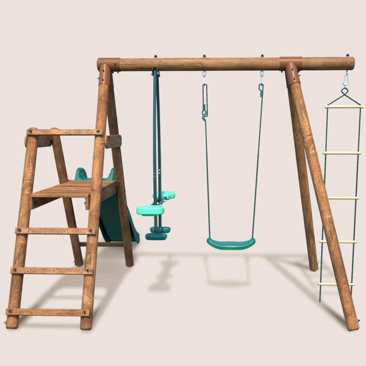 Portique en bois rond 3 agrès et toboggan MURIER marron, SOULET