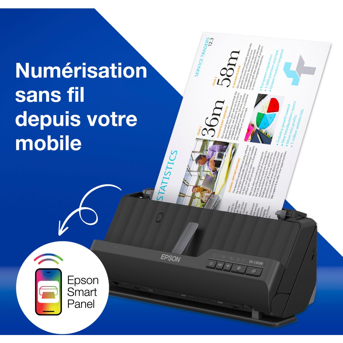 Scanner à défilement ES-C320W couleur unique, EPSON