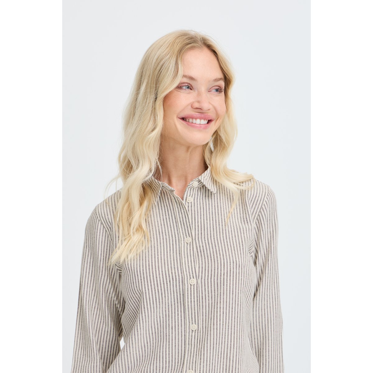 Á manches longues marron java marshmallow stripe, B.YOUNG
