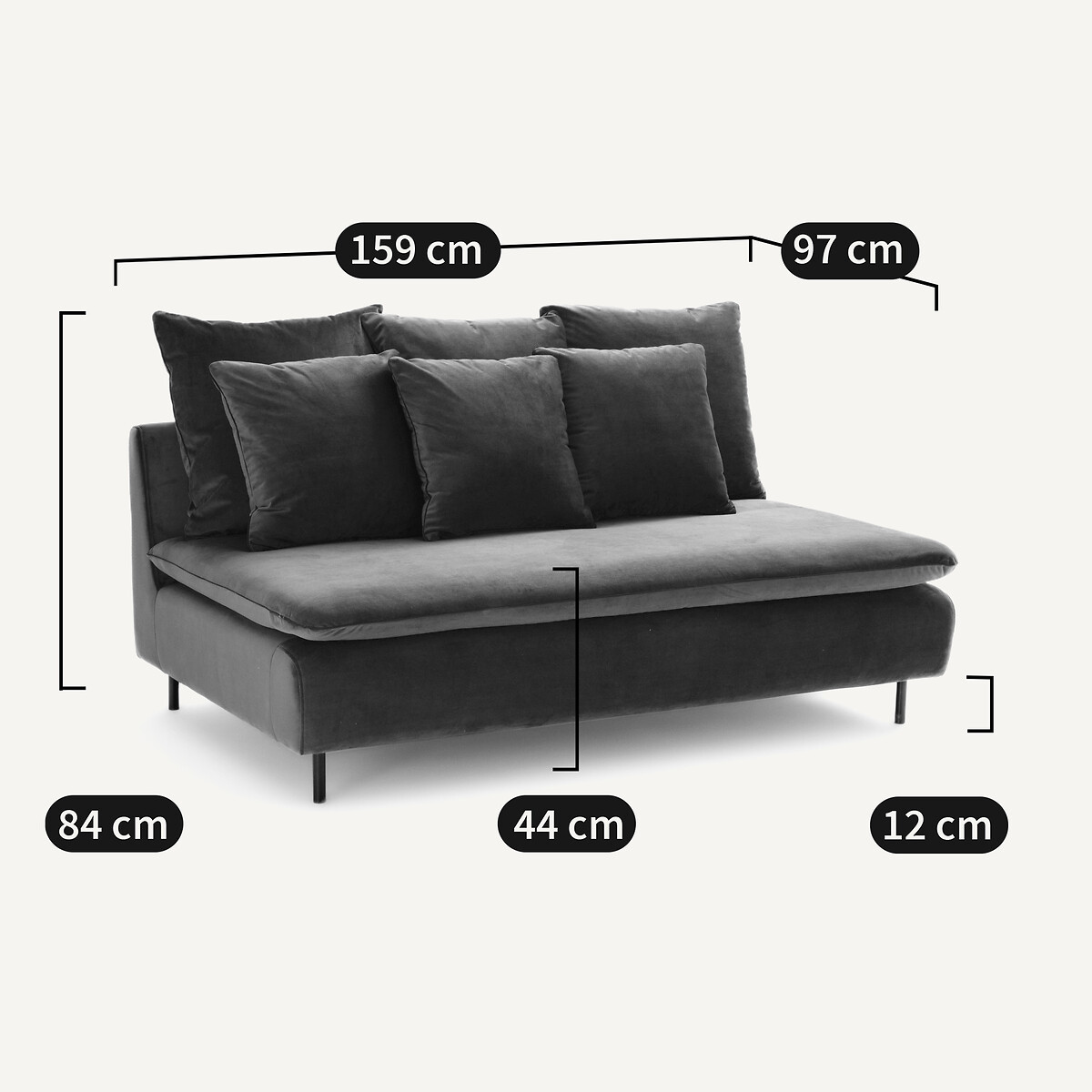 Banquette modulable velours, Ivete gris anthracite, LA REDOUTE INTERIEURS