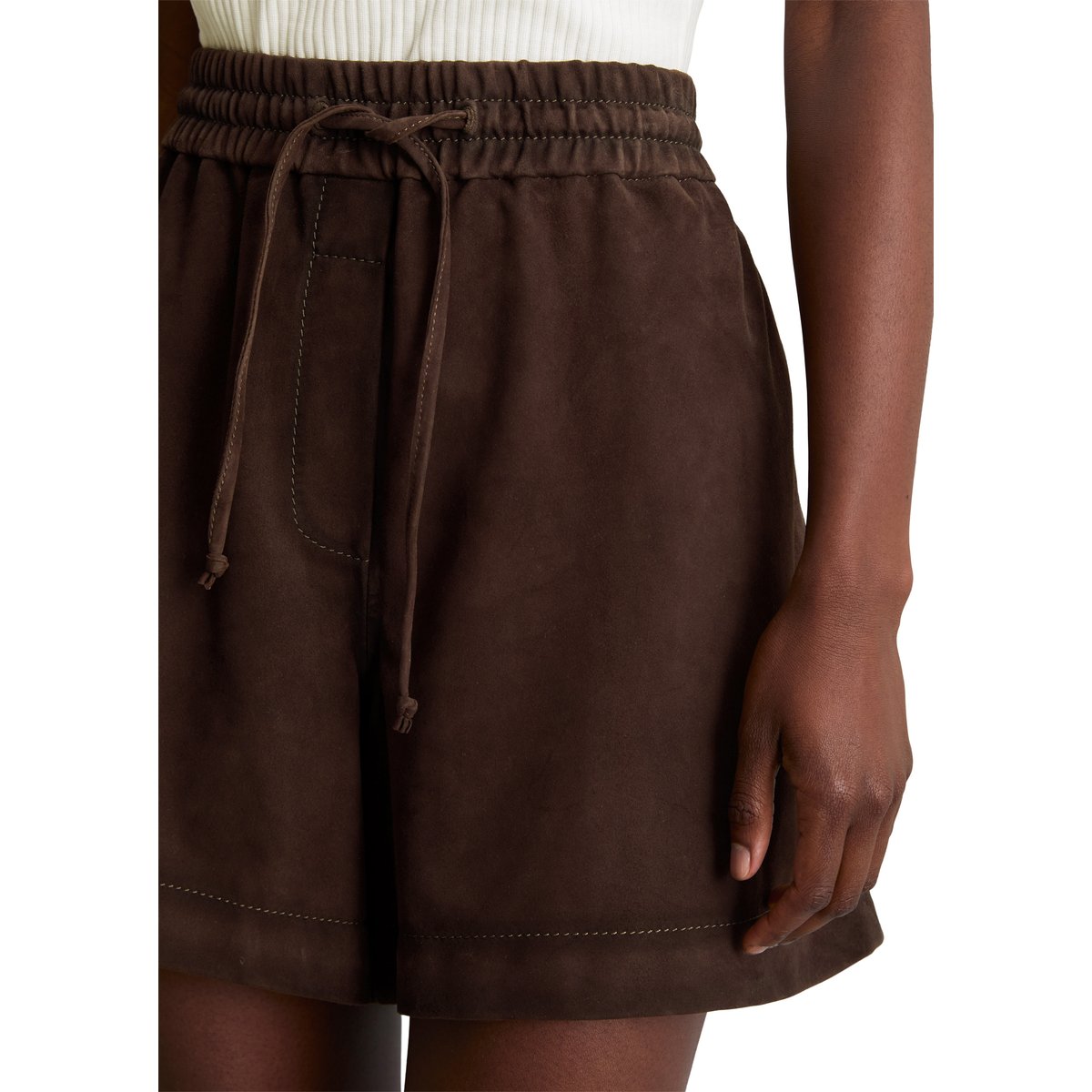 Short en cuir regular en cuir de chèvre velours doux rouge foncé, MARC O’POLO DENIM