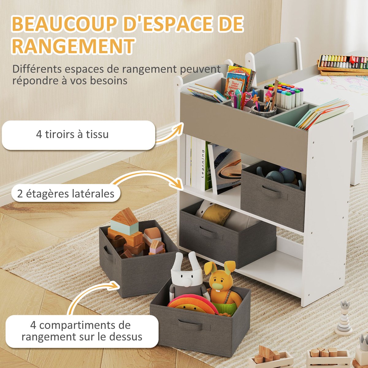 Ensemble table et chaises pour enfants MDF gris, blanc, AIYAPLAY
