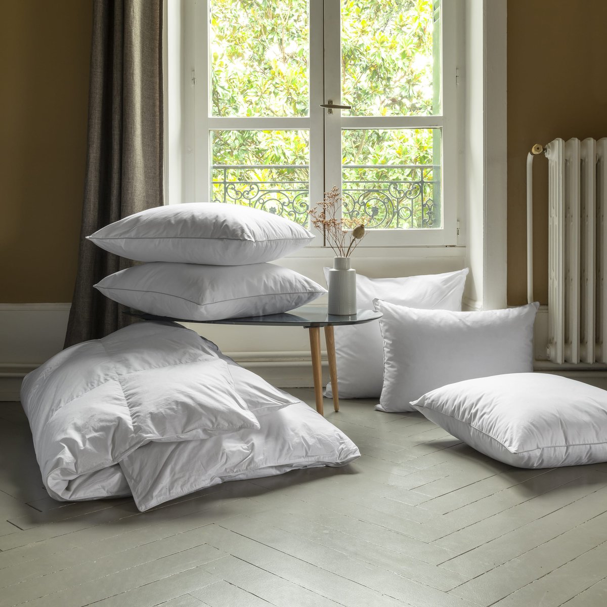 Oreiller carré moelleux duvet de canard NEIGE imprimé, CARRE BLANC