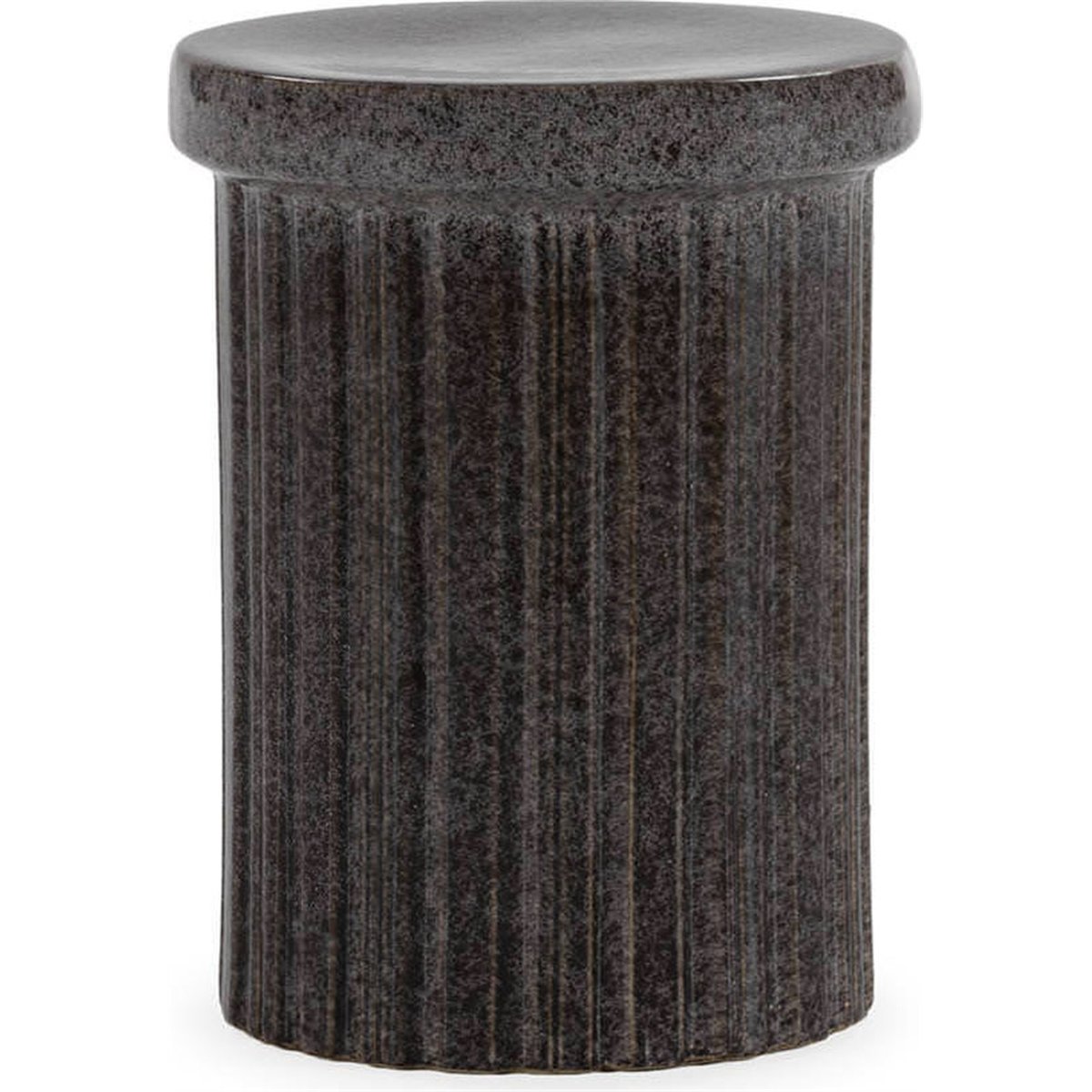 Tabouret en céramique au relief strié noir moucheté, RECOLLECTION
