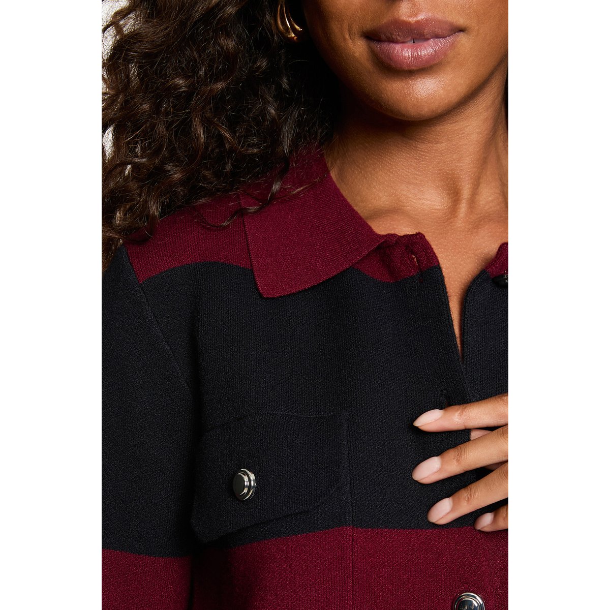 Pull col revers rayé bordeaux, MORGAN
