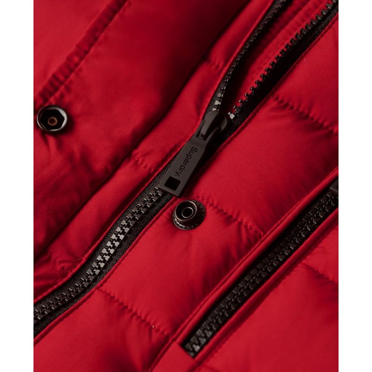 Doudoune longue à capuche Fuji rouge universitaire, SUPERDRY