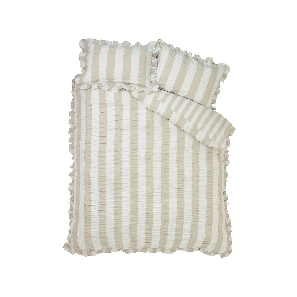 Seersucker Frill Stripe Duvet Cover And Pillowcase Set natural, CATHERINE LANSFIELD