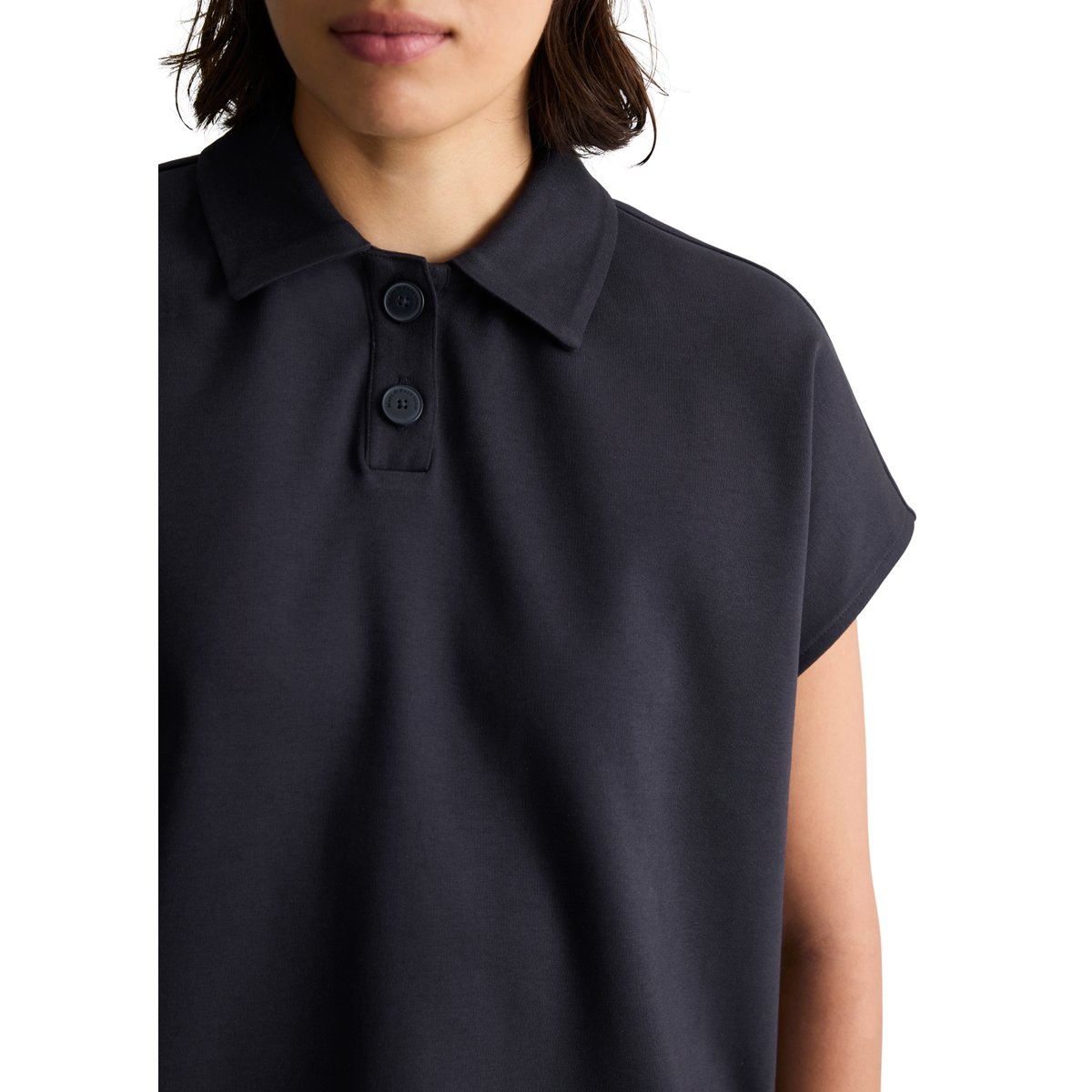 Polo large en jersey interlock bleu foncé, MARC O’POLO DENIM
