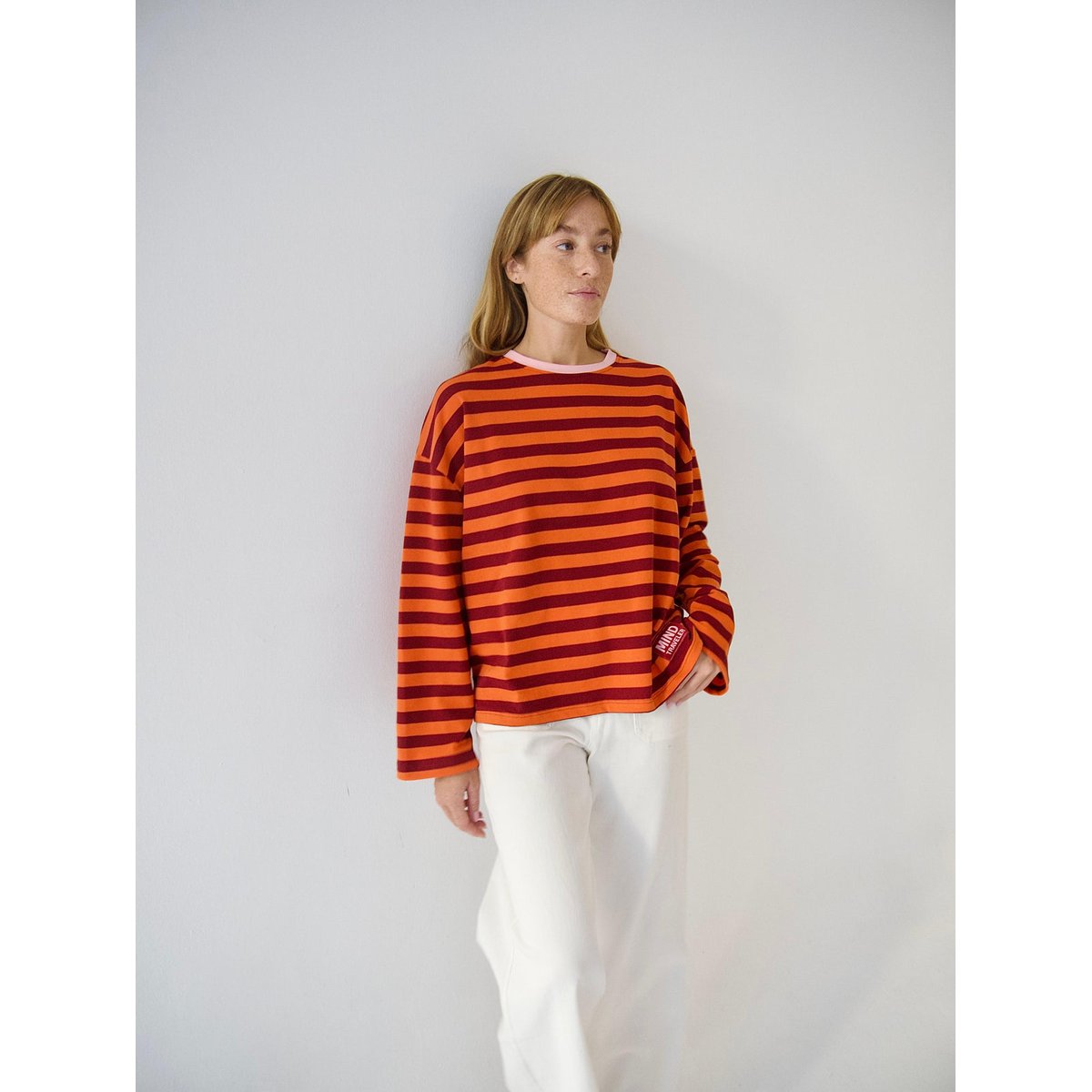 T-shirt rayé manches longues NÚRIA orange / bordeaux, MINDTRAVELER