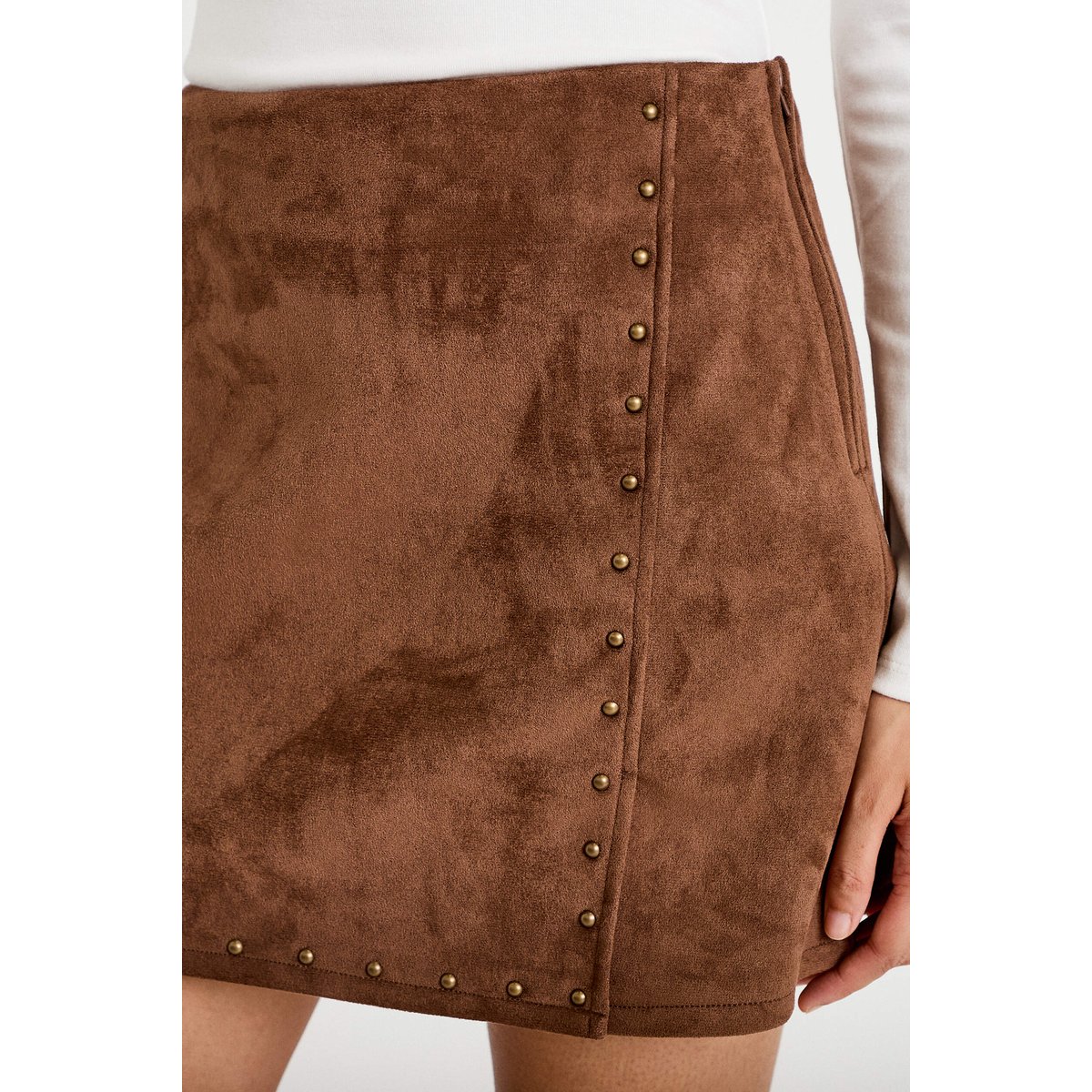 Jupe-short trapèze taille haute daim marron, CACHE CACHE