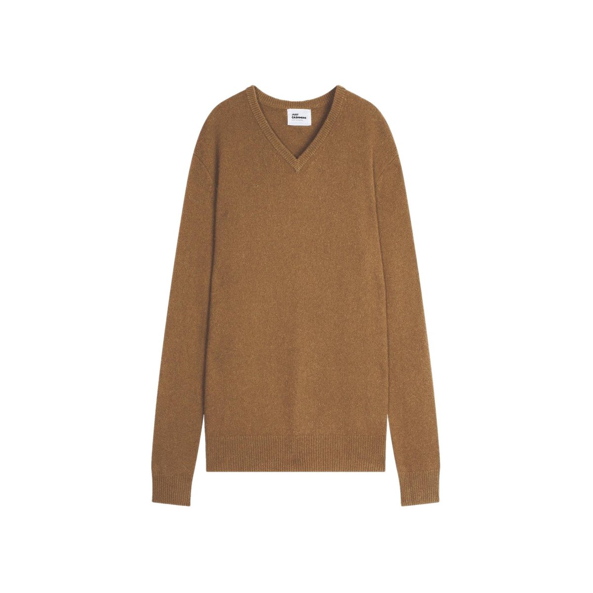 Pull Col V 4 Fils Noisette Nathan marron clair, JUST CASHMERE