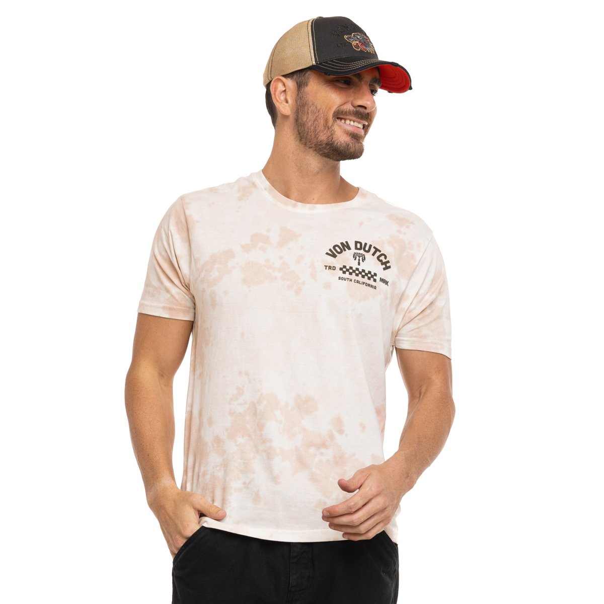 Tee Shirt en coton SOUTH beige/rose pâle/marron, VON DUTCH