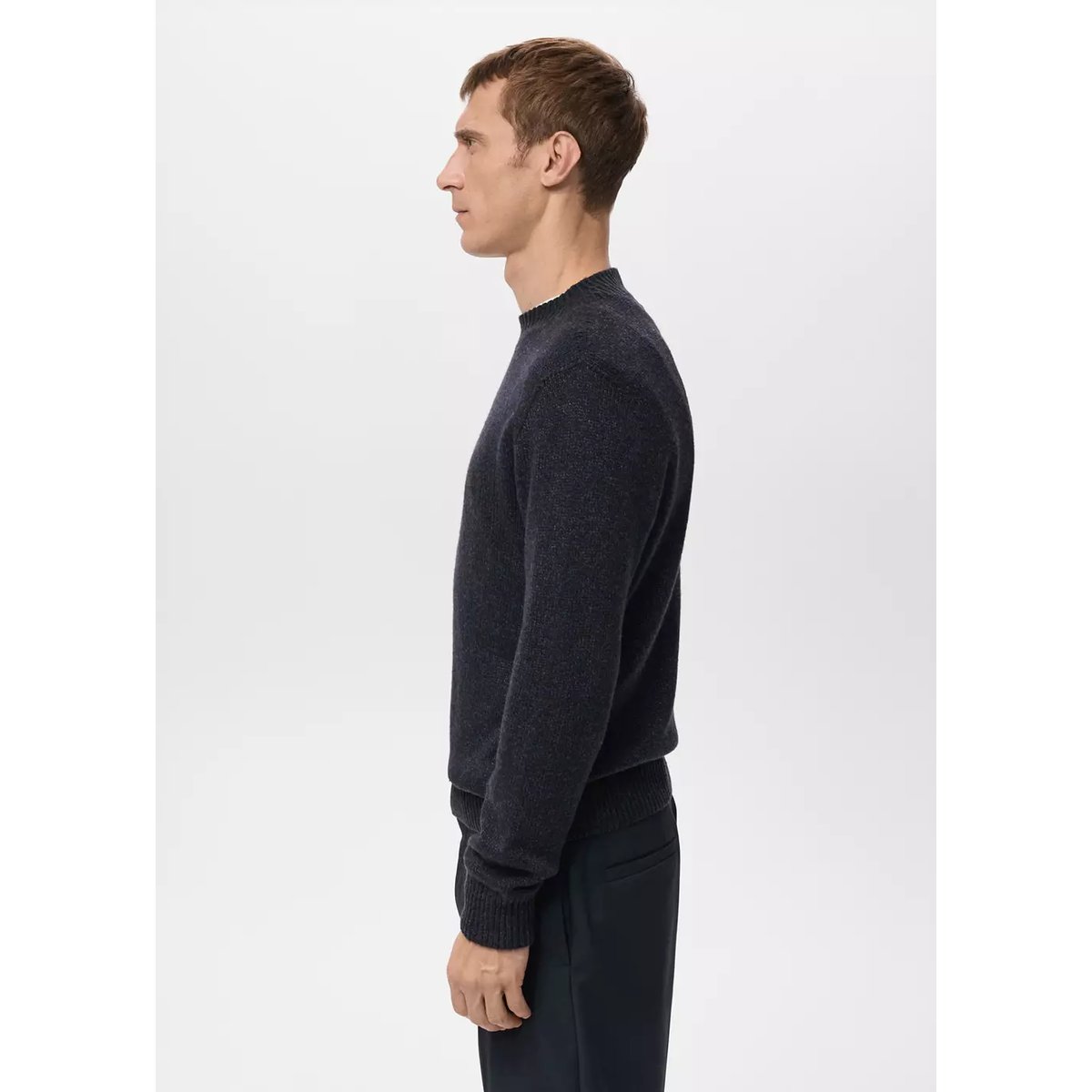 Pull col côtelé en laine mélangée bleu marine, MANGO MAN