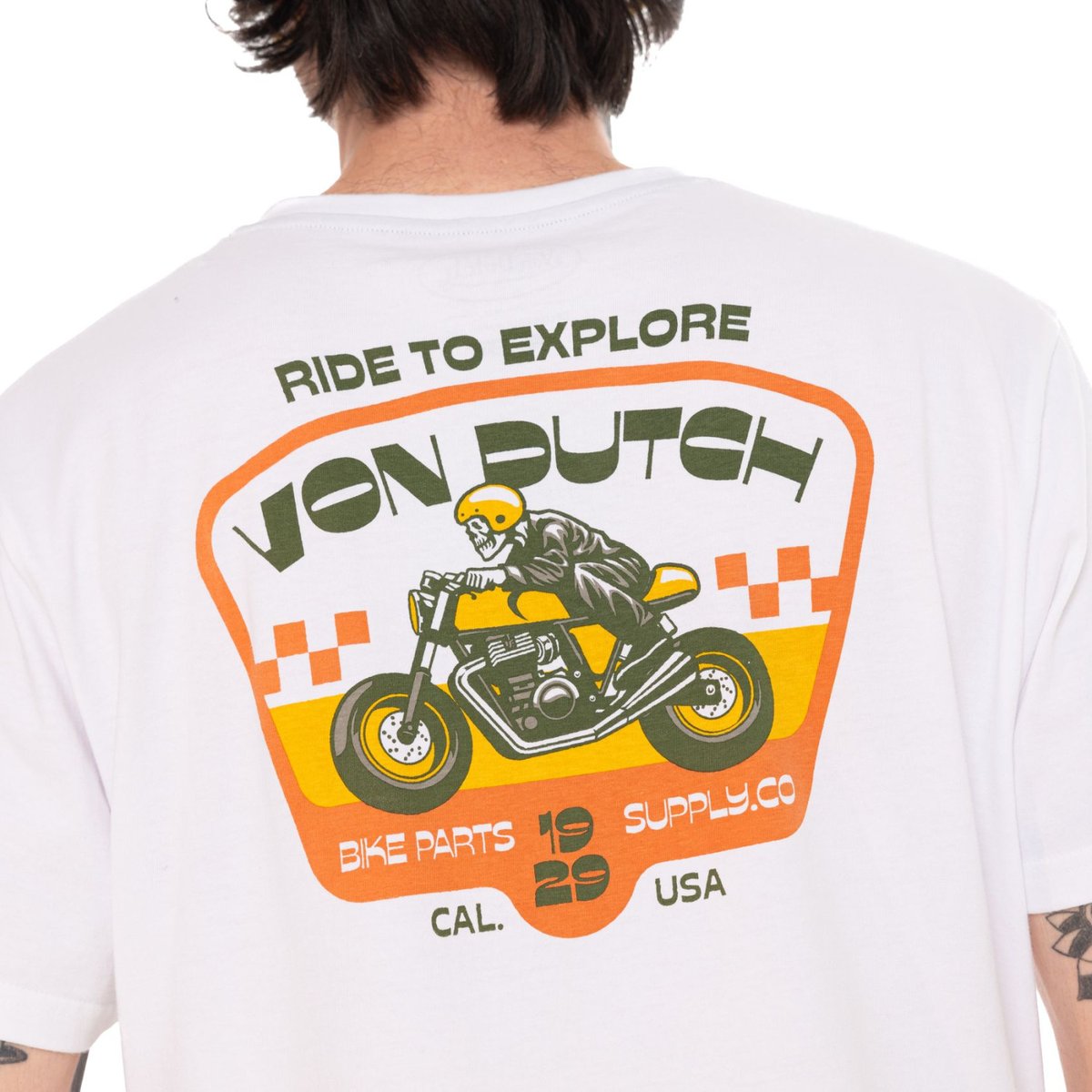 Tee shirt coton NASH blanc/orange/jaune/kaki, VON DUTCH