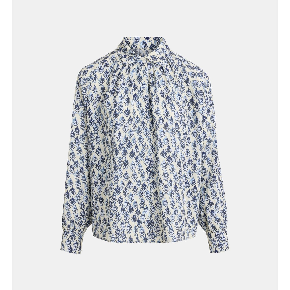 Chemise droite oregano fantaisie écru et bleu, JODHPUR