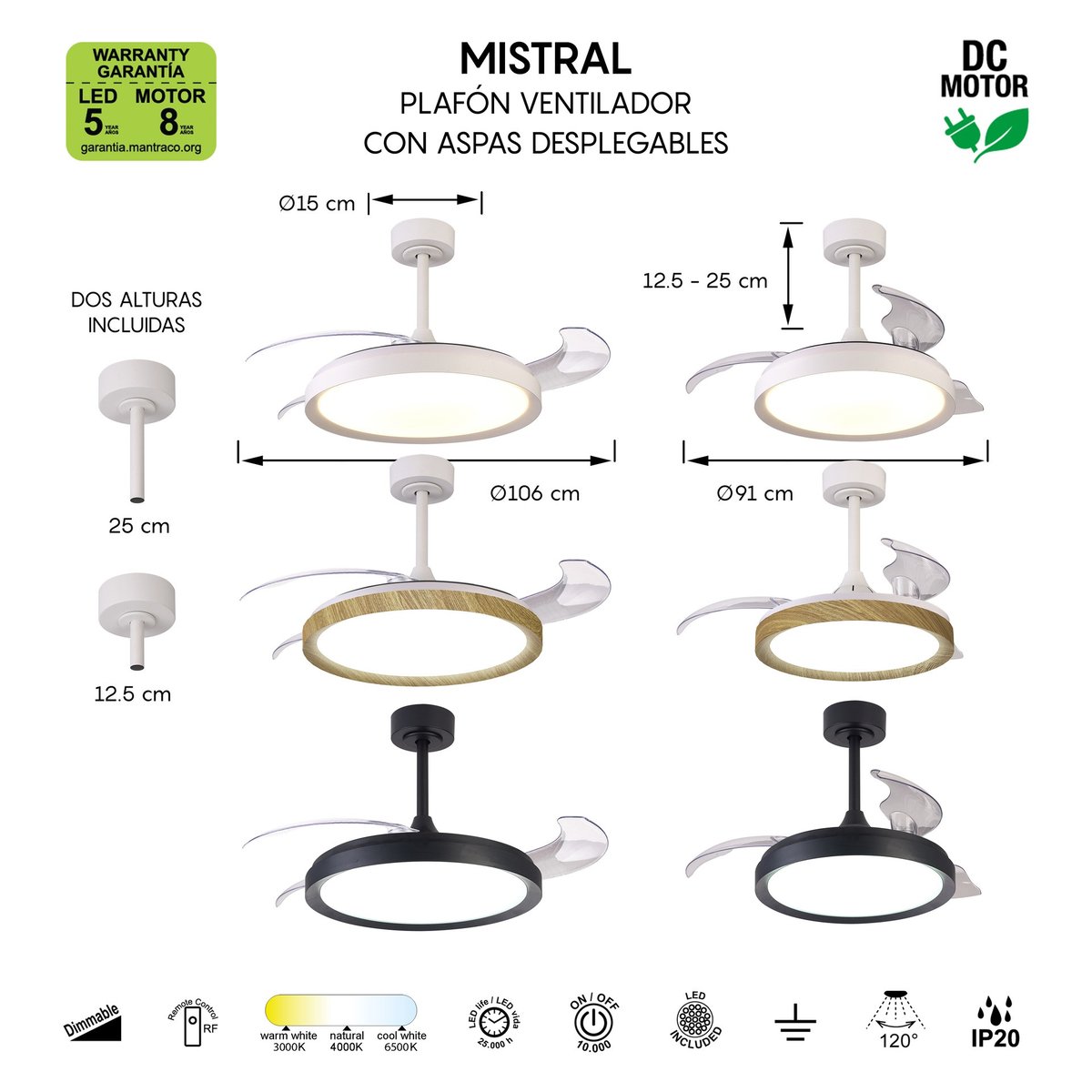 Plafonnier design en métal, D.45 à 91 , MISTRAL noir, MANTRA