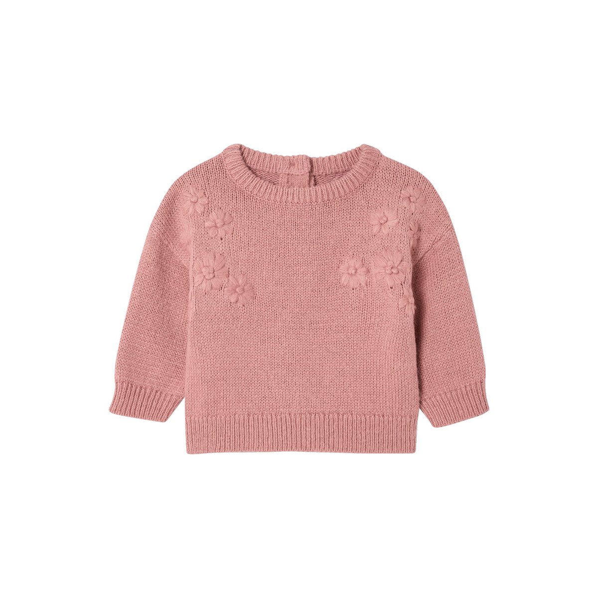 Pull bébé en tricot avec fleurs brodées rose, VERTBAUDET