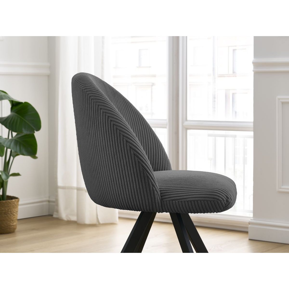 Chaise velours côtelé, LALIE gris foncé, BOBOCHIC
