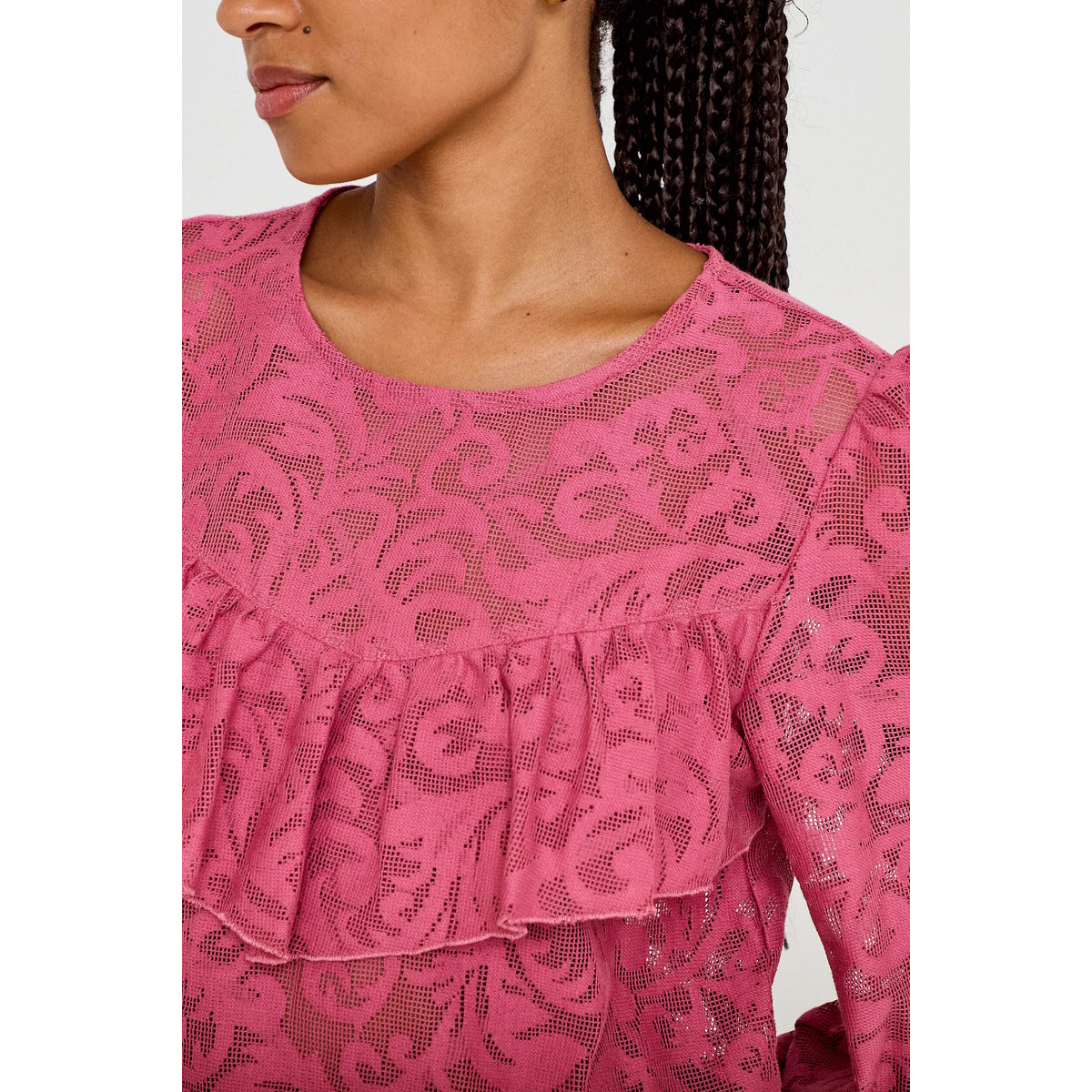 Blouse en dentelle manches longues vieux rose, CACHE CACHE