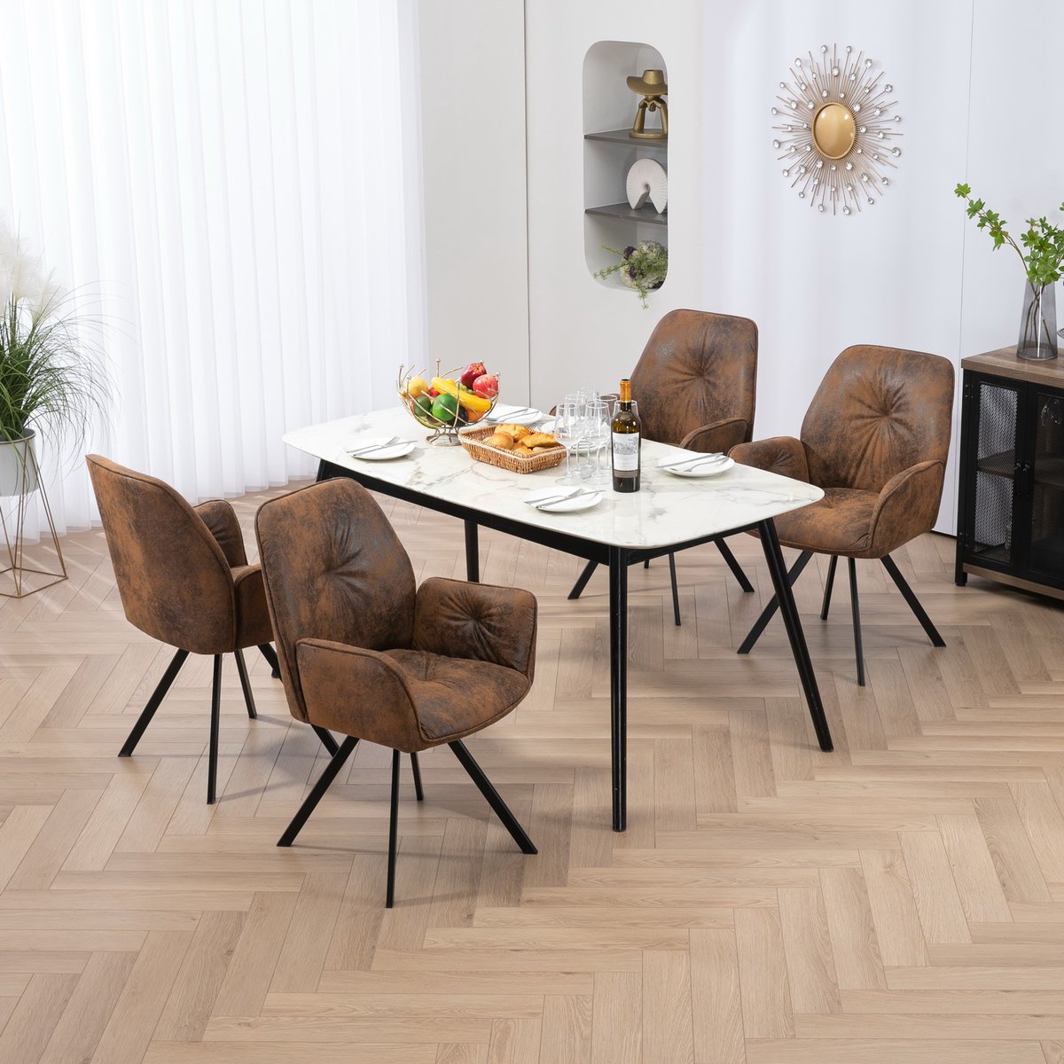 Lot de 6 chaises de salle à manger rotatif fauteuil industriel, CALF marron, MEUBLES COSY