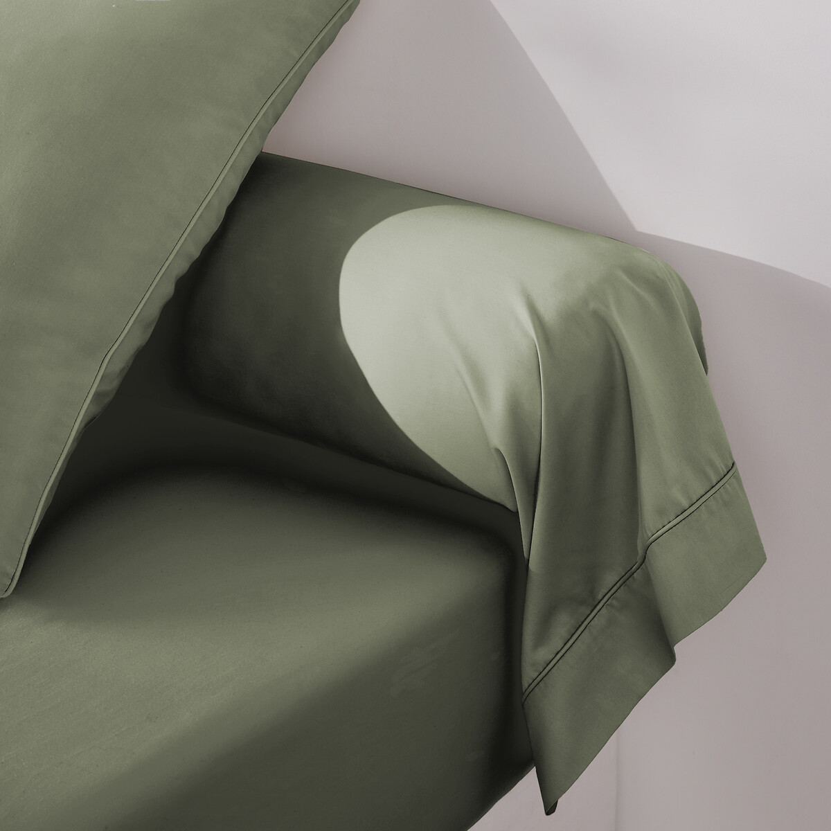 Taie de traversin unie en satin de coton, 153 fils, Opale eucalyptus, LA REDOUTE INTERIEURS